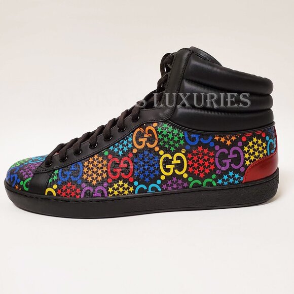GUCCI SNEAKERS PSYCHEDELIC HIGH GG LOGO SUPREME CANVAS LEATHER SHOES sz 8.5G 9 - Picture 7 of 15